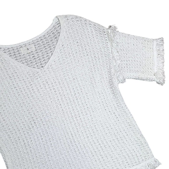 LOU & GREY Women's XS White Fringe Open Knit Popover Summer Sweater Blouse Top - Picture 3 of 12